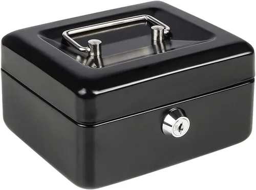 Caja de dinero con bandeja de dinero, pequeña caja de dinero con cerradura de llave, 6 x 4 4/5 x 3 pulgadas, color negro