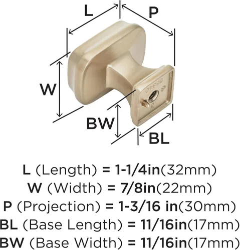 Miniatura 4 de Amerock Pomo de gabinete Bronce champán Longitud de 1-1/4 pulgadas (1.260 in) Revitalize 1 paquete Pomo de cajón Herrajes para gabinete