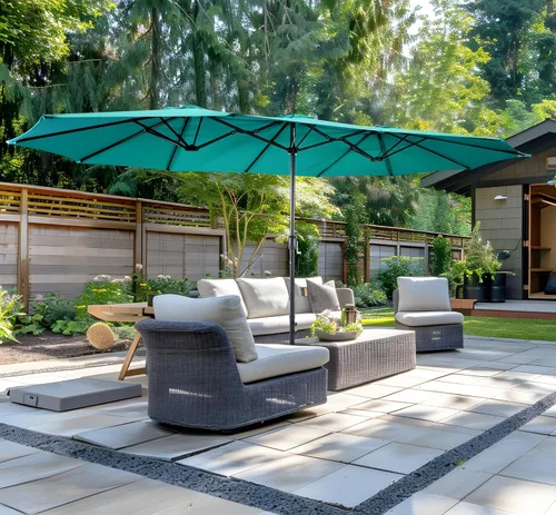 Miniatura 7 de Sombrilla de doble cara para patio de 15 x 9 pies con base y manivela, sombrilla rectangular extragrande para patio, césped y jardín, beige