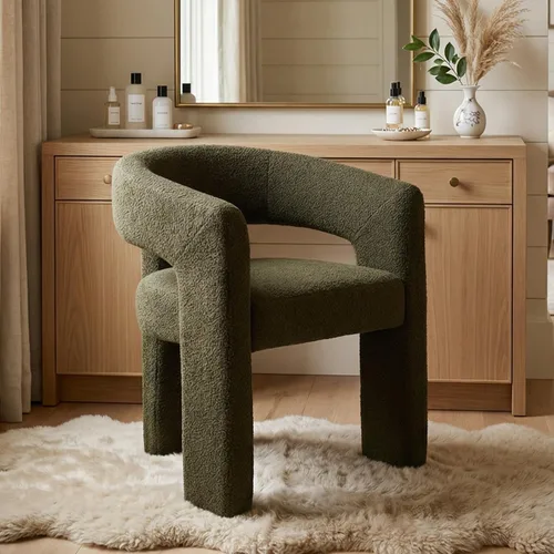 Miniatura 17 de HNY Silla moderna de cocina y comedor de estilo barril, silla de acento tapizada en cuero sintético PU con brazo, silla de lado de 47 cm de ancho