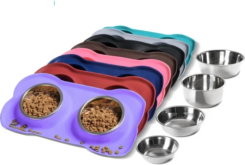 Miniatura 8 de Hubulk - Comedero doble de acero inoxidable con base de silicona antideslizante antiderrames y pala para alimento, para perros pequeños, medianos