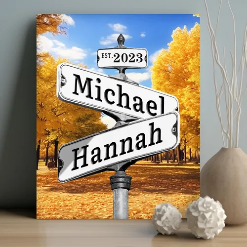 Miniatura 12 de WNNNS Póster de letrero de calle vintage con nombre personalizado para parejas, novia, novio, impresiones en lienzo personalizadas para enamorados
