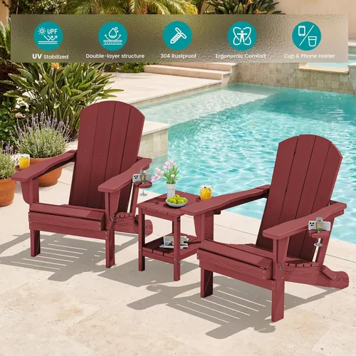 Miniatura 2 de SERWALL Silla Adirondack con portavasos – Juego de 2 sillas Adirondack compuestas para exteriores de polietileno de alta densidad para todo