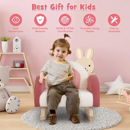 Miniatura 7 de Costzon Sofá para niños, mecedora para niños pequeños con marcos de madera maciza, tela de felpa, diseño antipuntas para habitación de niños
