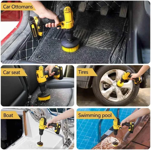 Miniatura 4 de Juego de 3 cepillos de taladro para detalles de automóvil, cerdas suaves, juego de cepillos para limpiar automóviles, barcos, asientos, alfombras