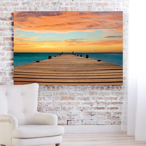 Miniatura 14 de Renditions Gallery - Impresiones de arte natural en lienzo, puesta de sol vespertina en playa de arena tranquila, obra de arte para colgar