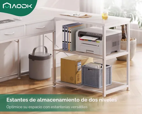 Miniatura 5 de AODK - Escritorio de computadora en forma de L de 53 pulgadas con cajones, con tomas de corriente y estantes de almacenamiento, soporte móvil