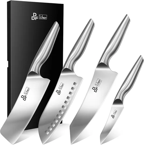 DDF iohEF - Juego de cuchillos de cocina, 4 piezas de cuchillos profesionales ultra afilados, juego de cuchillos de chef de acero inoxidable de alto