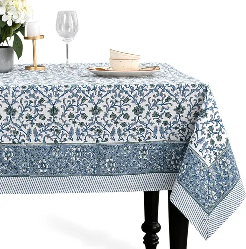Miniatura 11 de CPC - Mantel cuadrado 100% algodón, 60 x 60 pulgadas, estampado de bloques indios, mantel para bodas, primavera/verano, barbacoa, verde ágata