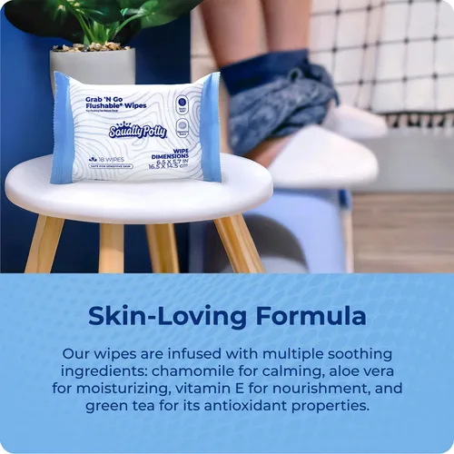 Miniatura 5 de Squatty Potty Toallitas desechables para viajes o en movimiento - Paquete de 3 (54 toallitas en total) - 99% agua y a base de plantas - Aroma a té