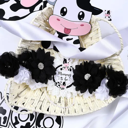 Miniatura 2 de Faja para baby shower de vaca, kit de banda de maternidad con texto en inglés "Mom to Be Dad" (mamá para ser papá), alfileres de ramillete