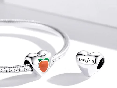 Miniatura 3 de Abalorio de plata de ley 925 con diseño de melocotón, mango y aguacate, con forma de mangostán