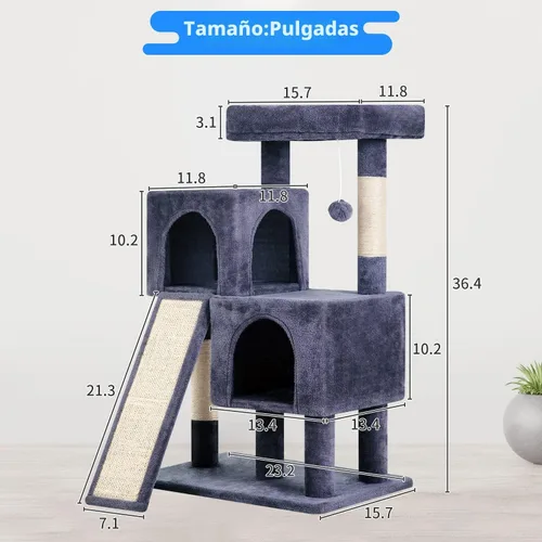 Miniatura 8 de BestPet - Árbol para gatos de 36 pulgadas para interiores, torre para gatos con postes para rascar, mueble de gato de varios niveles, condominio