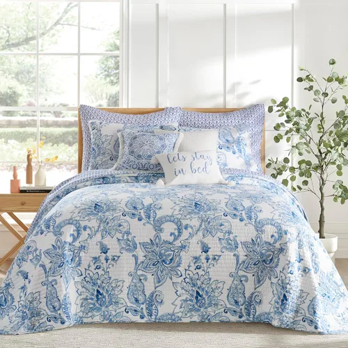 Miniatura 3 de Levtex Home - Juego de colcha Bennett - Colcha individual (80 x 106 pulgadas) y 1 funda estándar (20 x 26 pulgadas) - Paisley floral - Azul y blanco