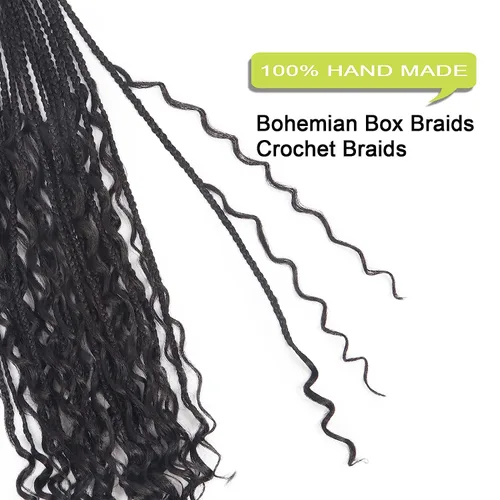 Miniatura 3 de Trenzas de caja diosa de ganchillo con puntas rizadas de 20 pulgadas, trenzas de ganchillo bohomianas, paquete de 8 trenzas 3X, extensiones de 1b