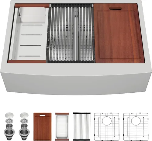 Miniatura 14 de Sarlai Fregadero de cocina de 30 unidades color negro, 30 x 22 pulgadas, fregadero de cocina de 30 x 22 pulgadas, fregadero de cocina de acero Acero