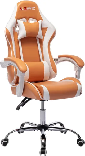 Silla de juegos para adultos, silla ergonómica de respaldo alto para juegos de computadora con reposacabezas y soporte lumbar, color naranja