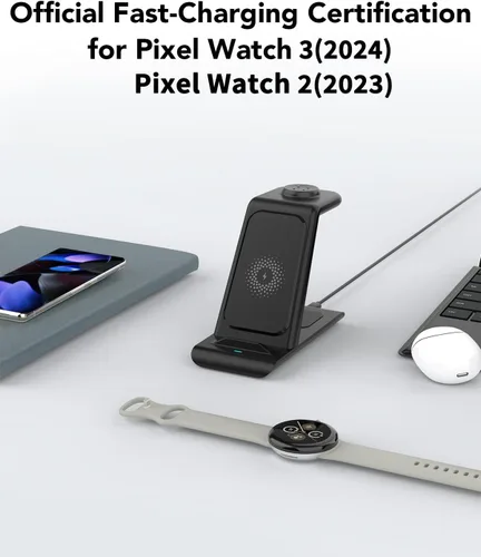 Miniatura 3 de Estación de carga inalámbrica 3 en 1 para cargador Google Pixel Watch 3/2, 10/10 Pro/10 Pro XL/9/9 Pro/9 Pro XL/8/7, Buds Pro 2, estación de carga