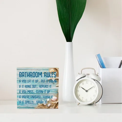Miniatura 3 de Decoración de baño de playa, reglas de baño, estrellas de mar, decoración de verano, letrero de caja de madera para el hogar, oficina, estante