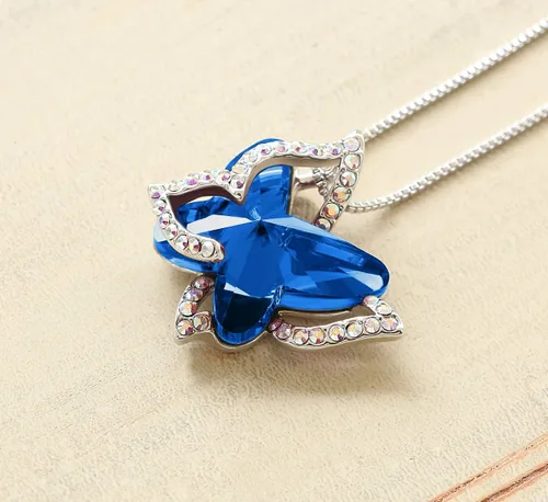 Miniatura 2 de Collar de cristal de piedra natal de mariposa, tono plateado con cadena de 18 pulgadas + 2 pulgadas, para el Día de la Madre, aniversario