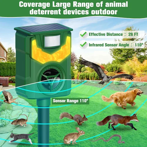 Miniatura 3 de Repelente solar de animales para exteriores, repelente ultrasónico de animales 2025, repelente de gatos al aire libre, repelente de ardillas