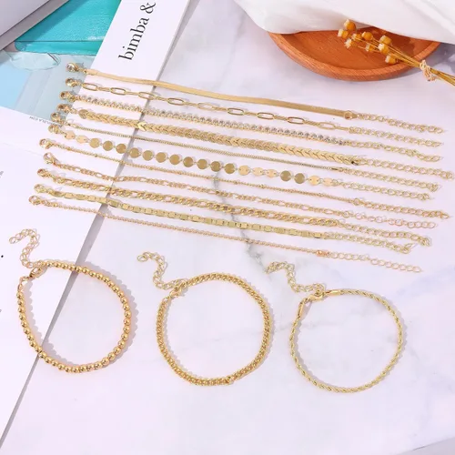 Miniatura 6 de SAMOCO Juego de 14 pulseras de cadena de oro para mujer, chapados en oro de 14 quilates, pulseras apilables de oro de moda, regalos de joyería