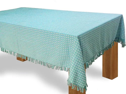 Miniatura 8 de Mantel de mesa, amarillo/blanco con flecos tejidos, 100% algodón, tamaño 52x70 pulgadas, adecuado para cenas formales, comidas diarias y ocasiones