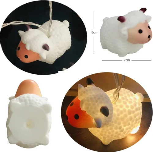 Miniatura 7 de Guirnalda de luces de oveja de 5.4 pies, 10 LED, adornos novedosos de cabras, luces de hadas de cordero alimentadas por pilas para decoración