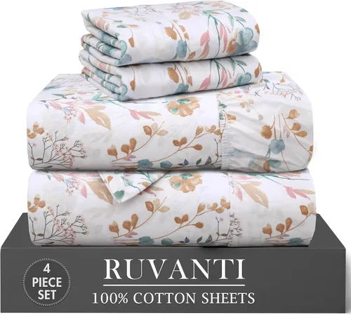 Miniatura 33 de RUVANTI 6 Piezas Sábanas de Algodón - 100% Algodón Natural Suave, Ligeras y Transpirables Sábanas de Percal Crujiente, Sábanas de Cama Tamaño Full