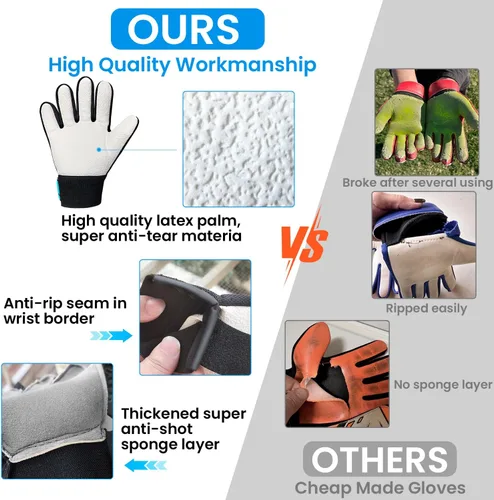 Miniatura 4 de Jalunth Guantes de portero de fútbol para niños y jóvenes, guantes de portero de campo para niños y niñas, guantes de entrenamiento con agarre