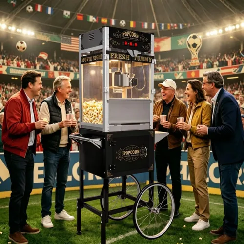 Miniatura 12 de Máquina de palomitas de maíz con carrito y ruedas, máquina de palomitas de maíz con hervidor de acero inoxidable de 14 onzas, para el hogar, Rojo