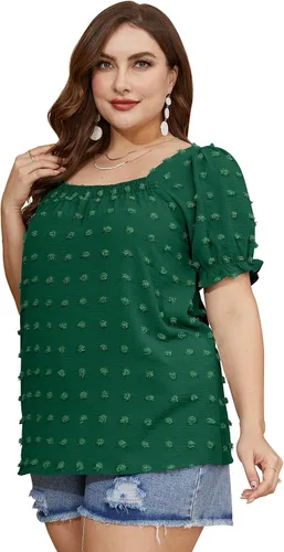Miniatura 5 de OFEEFAN Tops y blusas para mujer, cuello cuadrado, manga abombada, gasa con lunares suizos