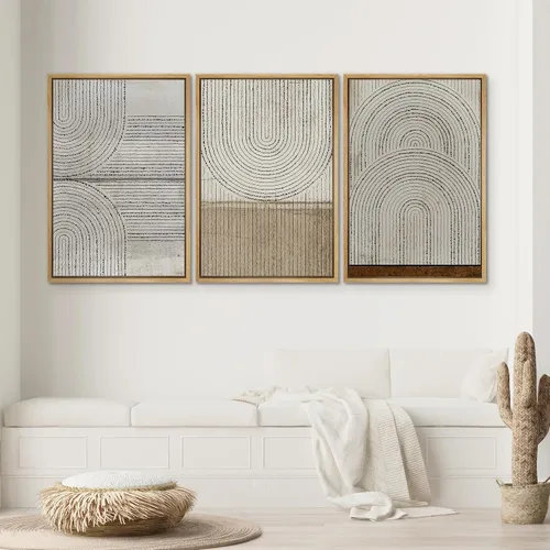 Miniatura 191 de SIGNWIN Lienzo enmarcado para pared, arte con pinceladas de flujo neutro en tonos beige abstractos, ilustraciones, arte moderno, decorativo