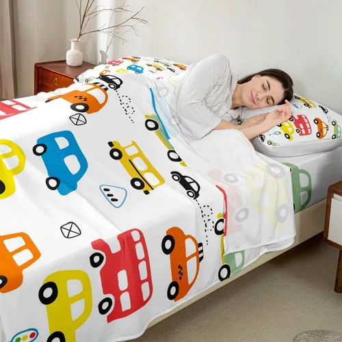 Miniatura 3 de Juego de sábanas de coche de dibujos animados para niños, niños, adolescentes, decoración de dormitorio, sábanas de taxi autobús con sábana bajera
