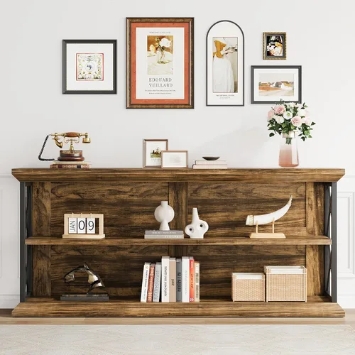 Miniatura 8 de Mesa de consola larga de 63 pulgadas con 3 niveles de almacenamiento para entrada, mesa de sofá de madera detrás del sofá para pasillo de sala