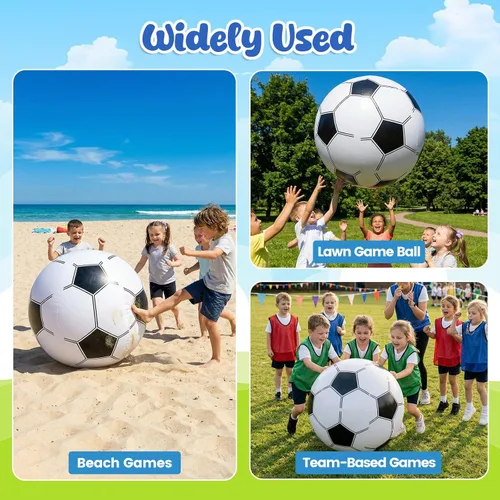 Miniatura 8 de Shindel Balón de fútbol inflable gigante de 27 pulgadas, decoración de fiesta temática de fútbol y juegos de piscina en la playa, resistente sin BPA
