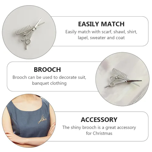 Miniatura 6 de GALPADA 12 piezas brillantes mini joyería de peluquería para tijera peluquero decoración traje herramientas plata pin peine oro collar suéter