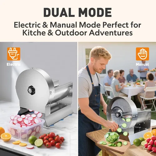 Miniatura 6 de Cortadora de verduras eléctrica y manual comercial, 0–13mm, máquina de corte de frutas de acero inoxidable comercial 2-EN-1, cortador de alimentos
