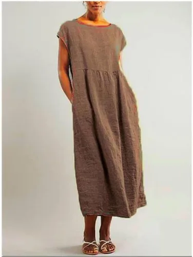 Miniatura 2 de Akivide Vestido de lino y algodón para mujer, para verano, playa, casual, holgado, sin mangas, cuello redondo, holgado, con bolsillos