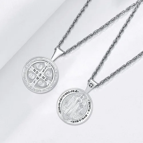 Miniatura 6 de Eusense San Miguel San Cristóbal San Benito San Judas Virgen María Collar chapado en oro 925 joyería religiosa para hombres y mujeres, collar