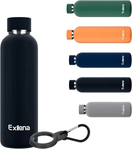 Miniatura 10 de Exllena Botella de agua pequeña de 12 onzas con clip, doble pared de acero inoxidable al vacío, pequeña botella de agua aislada que mantiene