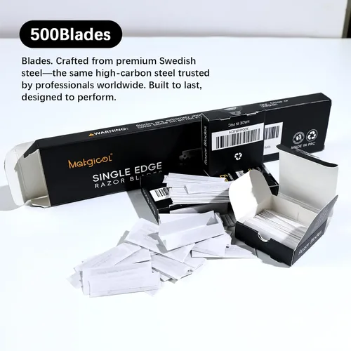 Miniatura 3 de Repuestos de cuchillas de afeitar de un solo filo – 500 unidades de cuchillas de afeitar rectas de platino premium suecas para hombres – Afeitado