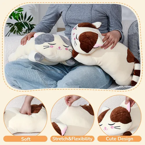 Miniatura 3 de Jexine 2 almohadas de felpa de gatito de 23.6 pulgadas, almohada de peluche grande para niñas, suave y lindo animal de peluche para niños, regalos