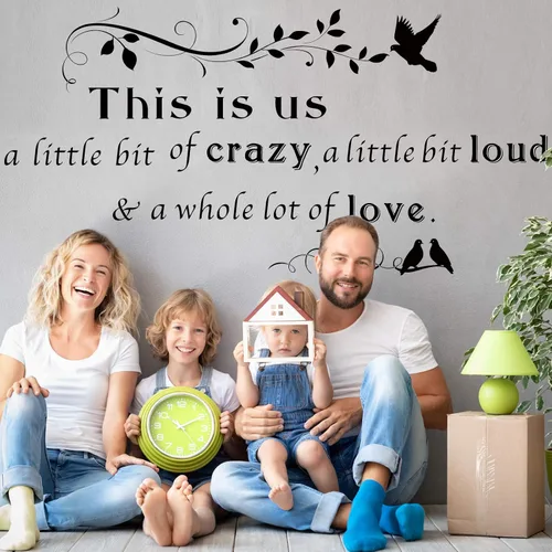 Miniatura 7 de Calcomanías de pared con texto en inglés "This is Us Crazy Loud Love", calcomanías de pared con texto inspirador para decoración del hogar