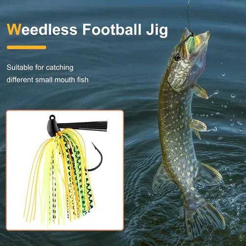 Miniatura 7 de Sumind Juego de 8 piezas de plantillas de pesca de lubina, plantilla de fútbol sin hierbas, kit de cabeza de fútbol de metal, faldas de silicona