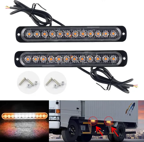Miniatura 10 de ANKIA - 2 luces LED de advertencia estroboscópicas con marcador lateral, lámpara de rejilla, intermitente, peligro de emergencia para remolque