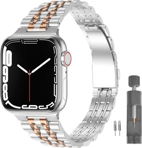 Miniatura 17 de Correa delgada de acero inoxidable compatible con Apple Watch Ultra 3/2/1 (1.929 in) y Series 11 10 9-1 SE 3-1 (46/45/44/42/41/40/1.496 in), correa