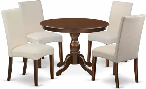 Miniatura 14 de East West Furniture HBDR3-LWH-07 - Juego de comedor de 3 piezas que contiene una mesa de comedor redonda con pedestal y 2 sillas Parson tapizadas