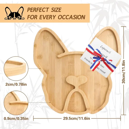 Miniatura 2 de Tabla de Queso Bulldog Francés, 12 pulgadas Tableros de Charcutería Frenchie Extra Grande de Bambú Bandeja Divertida para Servir Plato de Aperitivos