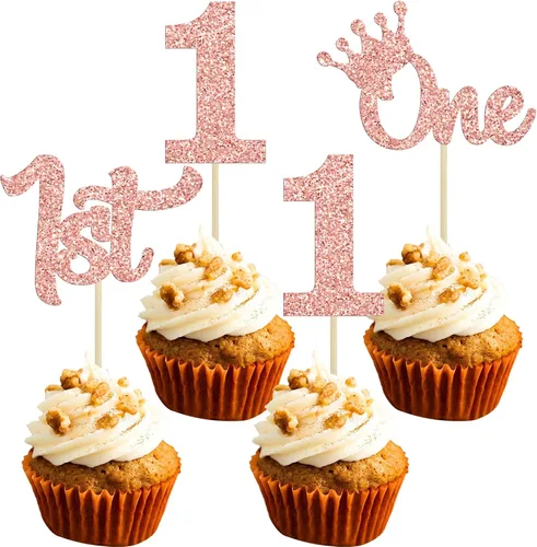 Miniatura 23 de 24 piezas de adornos para cupcakes de tercer cumpleaños, adornos para cupcakes de tercer cumpleaños con purpurina, tres adornos para cupcakes